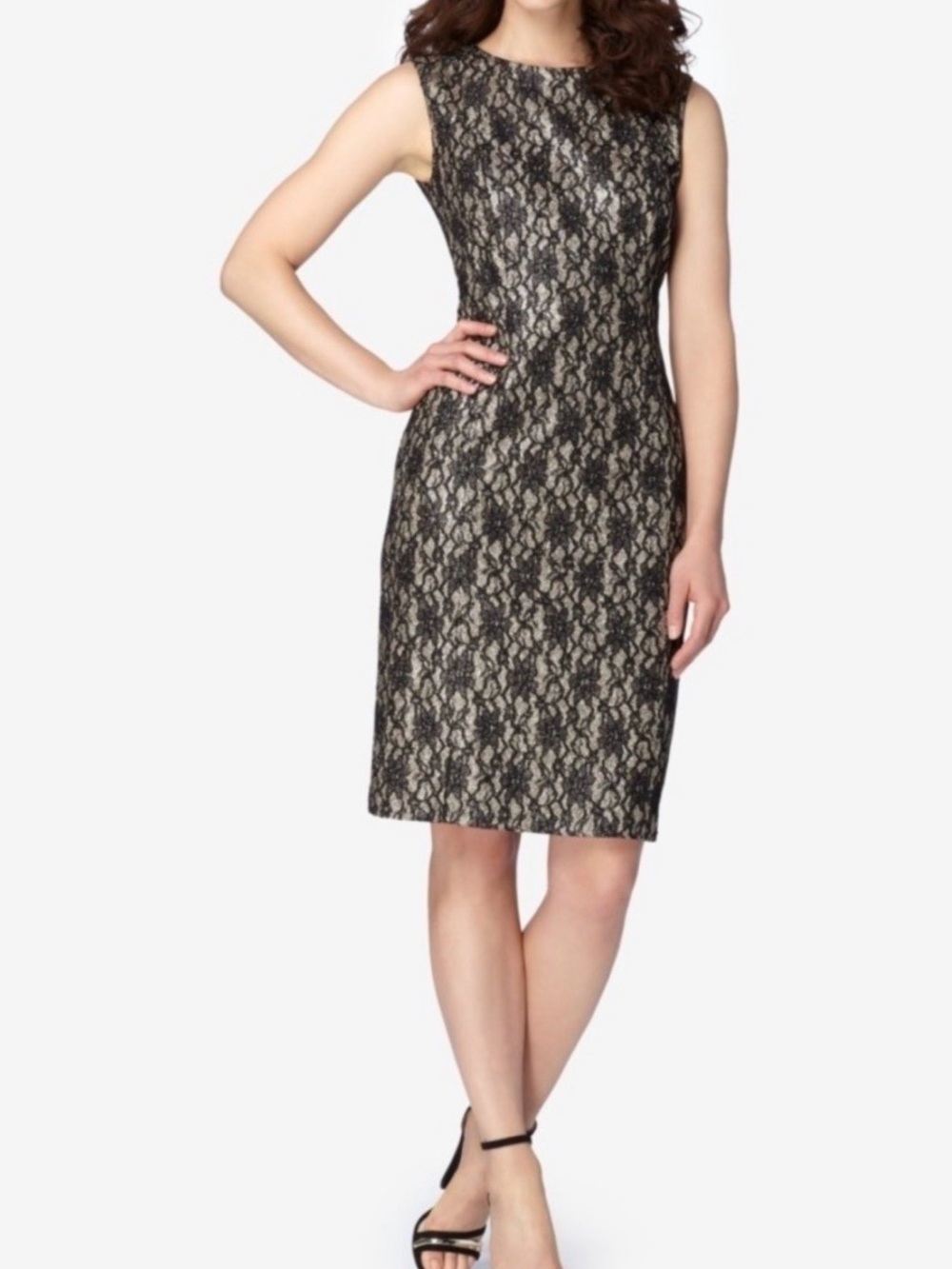 Calvin Klein Sleeveless Black Lace Sheath Dress Sz S